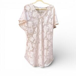Vintage Pale Pink Burnout Velvet Floral Caftan with Bow Detail